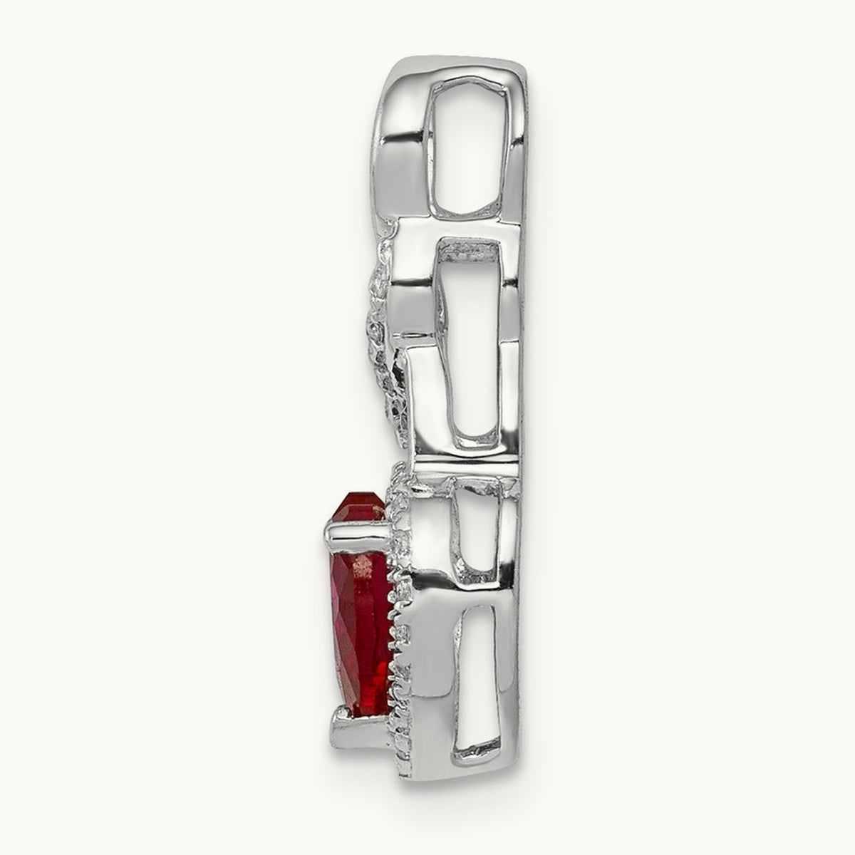 Diamond and Ruby Heart Chain Slide, 14K White Gold