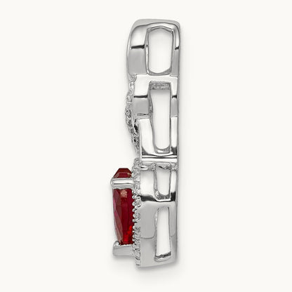 Diamond and Ruby Heart Chain Slide, 14K White Gold
