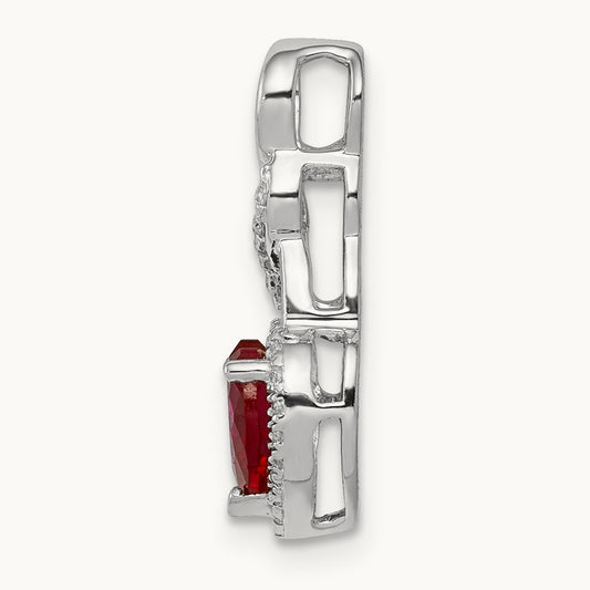Diamond and Ruby Heart Chain Slide, 14K White Gold