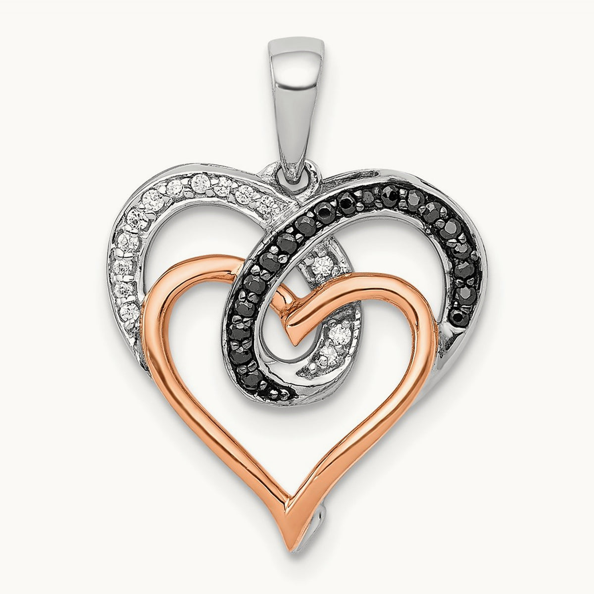 Diamond Hearts Pendant, 14K White with Rose Gold White and Black