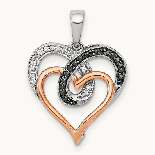 Diamond Hearts Pendant, 14K White with Rose Gold White and Black