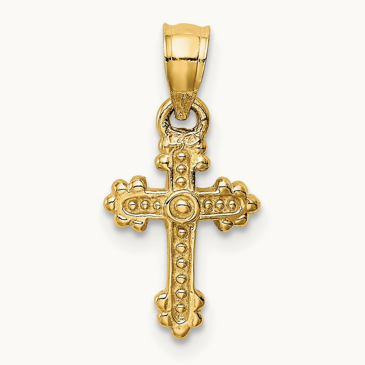 Tiny Budded Cross Charm, 14K