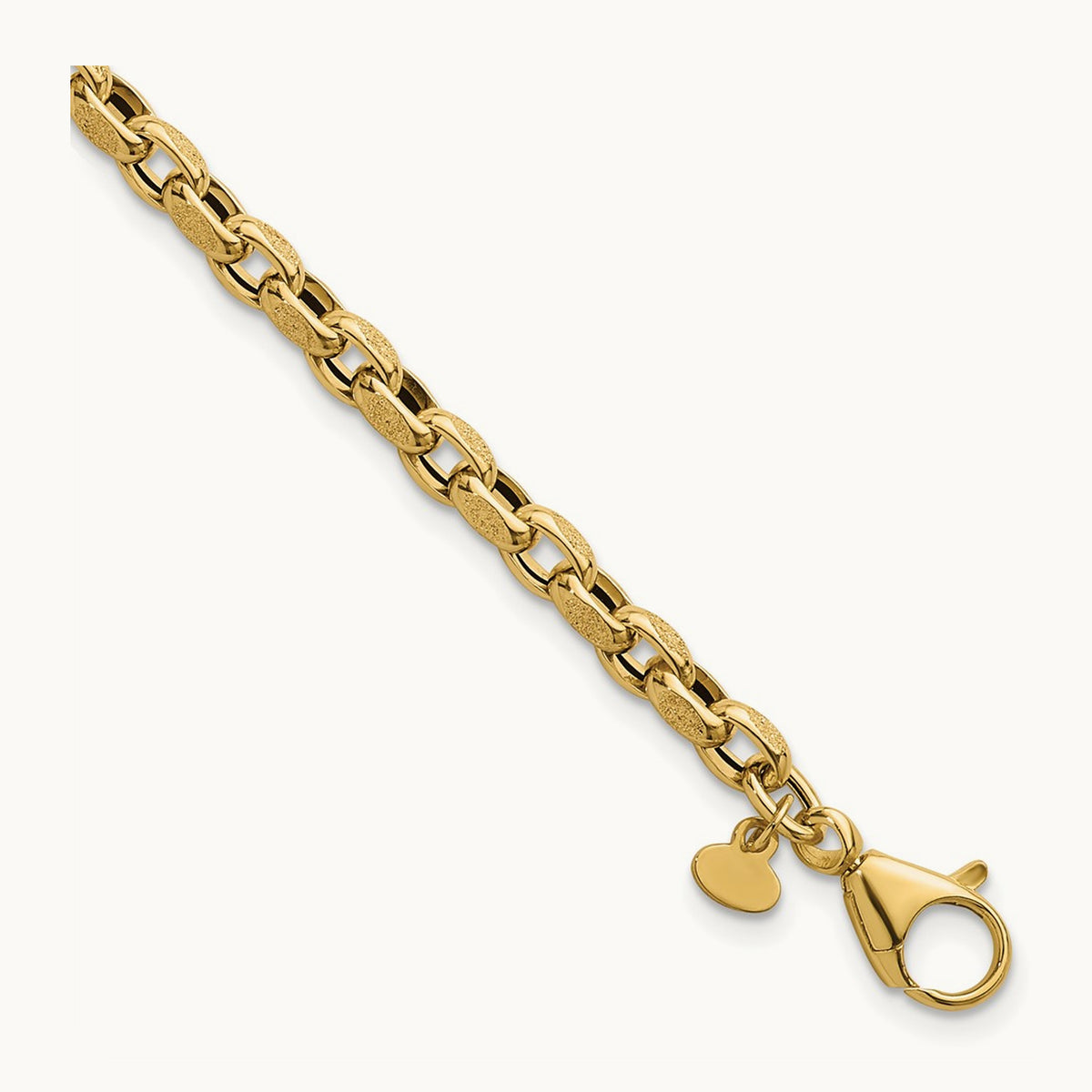 Polished 7.75in Fancy Textured Open Link Bracelet, 14K