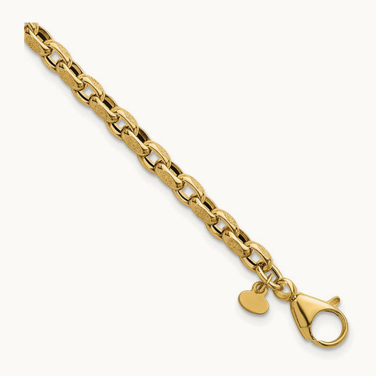 Polished 7.75in Fancy Textured Open Link Bracelet, 14K