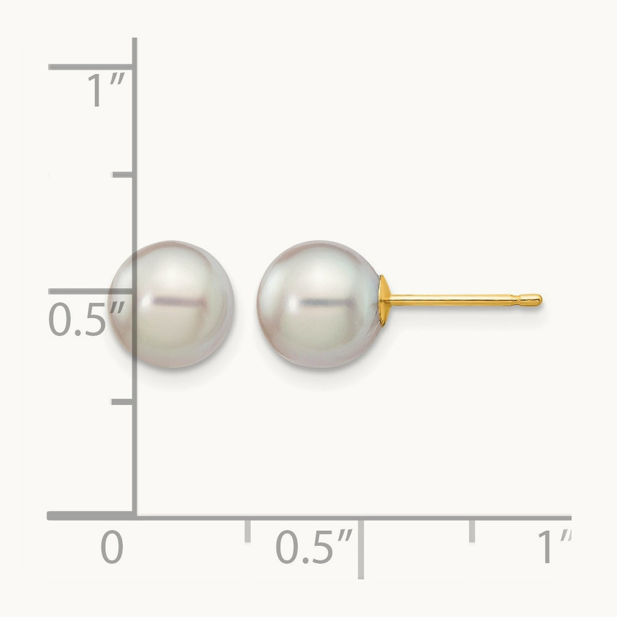 7- Round Grey Saltwater Akoya Cultured Pearl Stud Post Earrings, 8mm, 14K