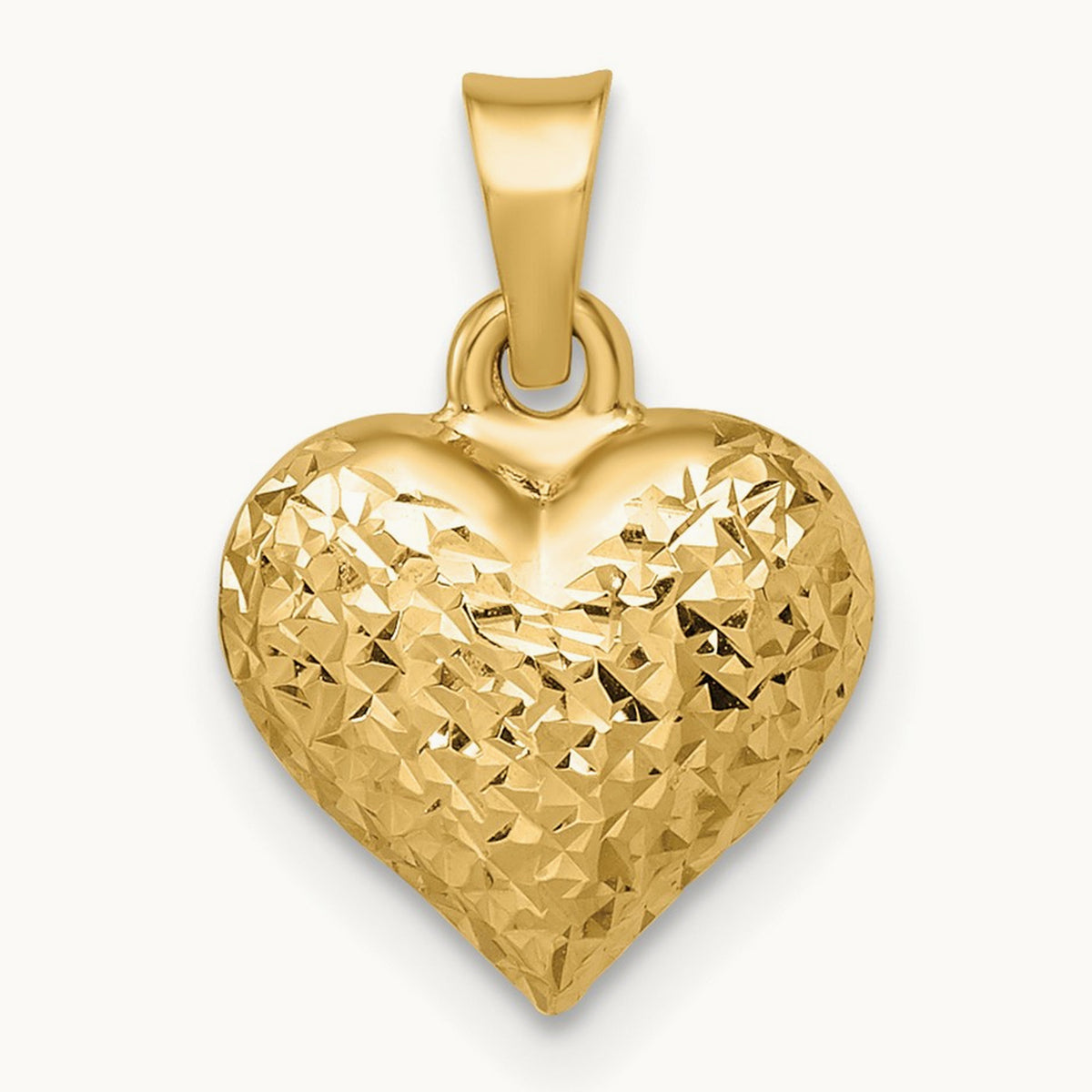 Polished Diamond-cut Medium Puffed Heart Pendant, 14K