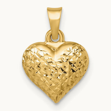 Polished Diamond-cut Medium Puffed Heart Pendant, 14K