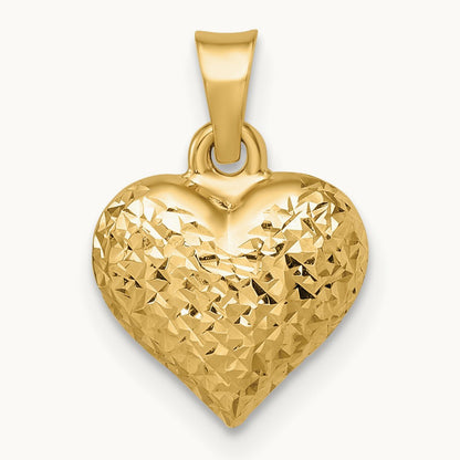 Polished Diamond-cut Medium Puffed Heart Pendant, 14K