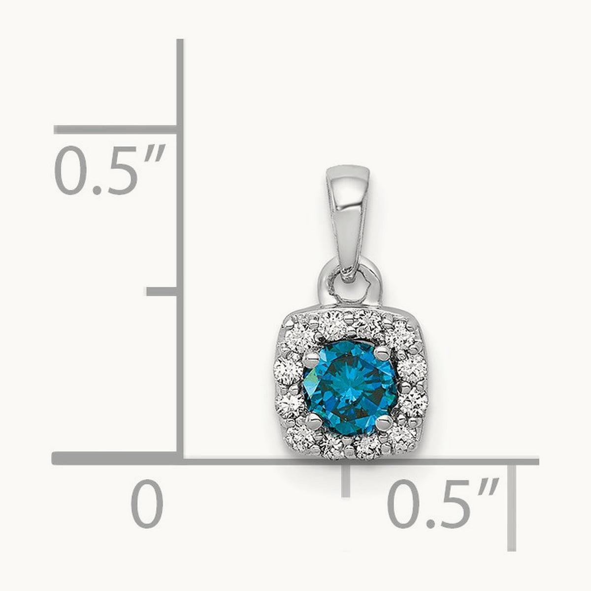 1/3ct. Blue/White Diamond Square Pendant, 14K White Gold