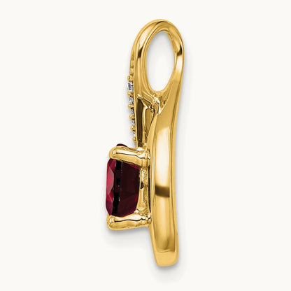 Garnet and Diamond Pendant — 14K Yellow Gold