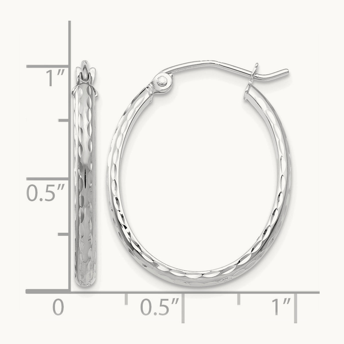 Lightweight Diamond-cut Oval Hoop Earrings — 14K White Gold, 20mm