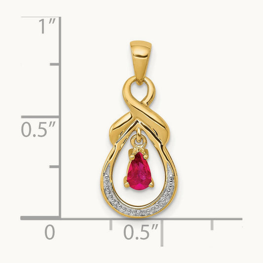 Pear Ruby and Diamond Dangle Pendant, 14K