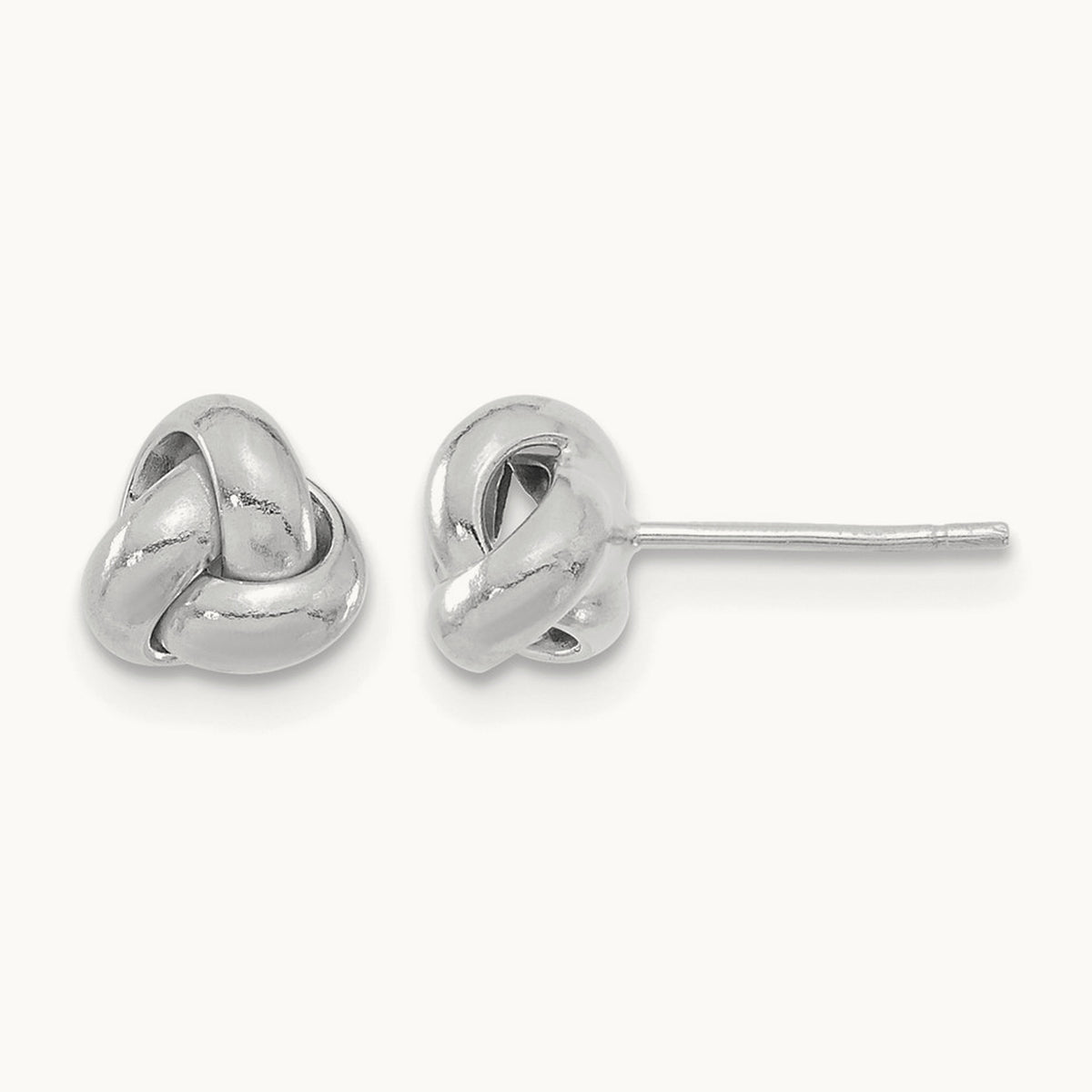 Polished Love Knot Post Earrings — 14K White Gold