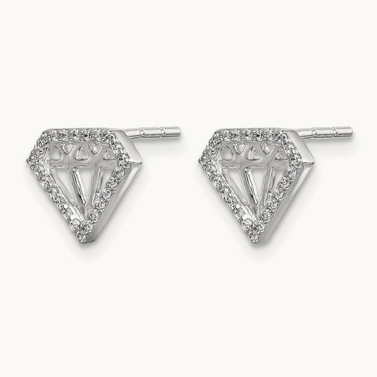 Diamond Gemstone-Shaped Earrings, 14K White Gold