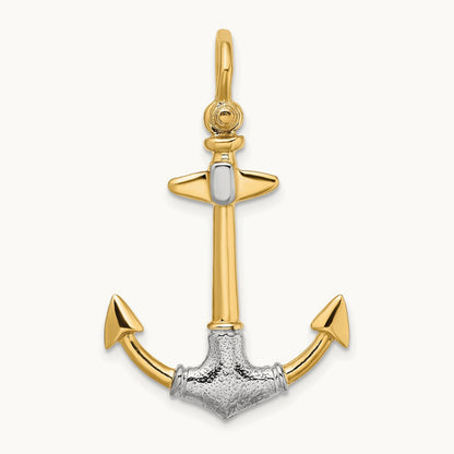 w/Rhodium 3-D Textured Anchor W/ Shackle Bail Charm, 14K