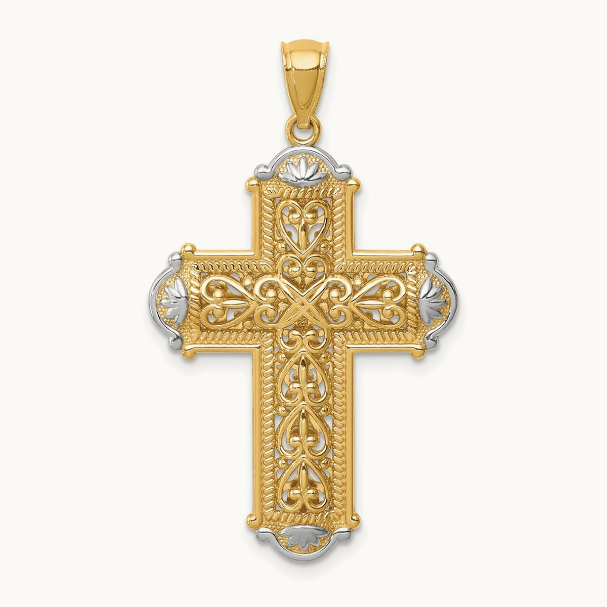 Rhodium Diamond-cut Reversible Cross Pendant — 38mm