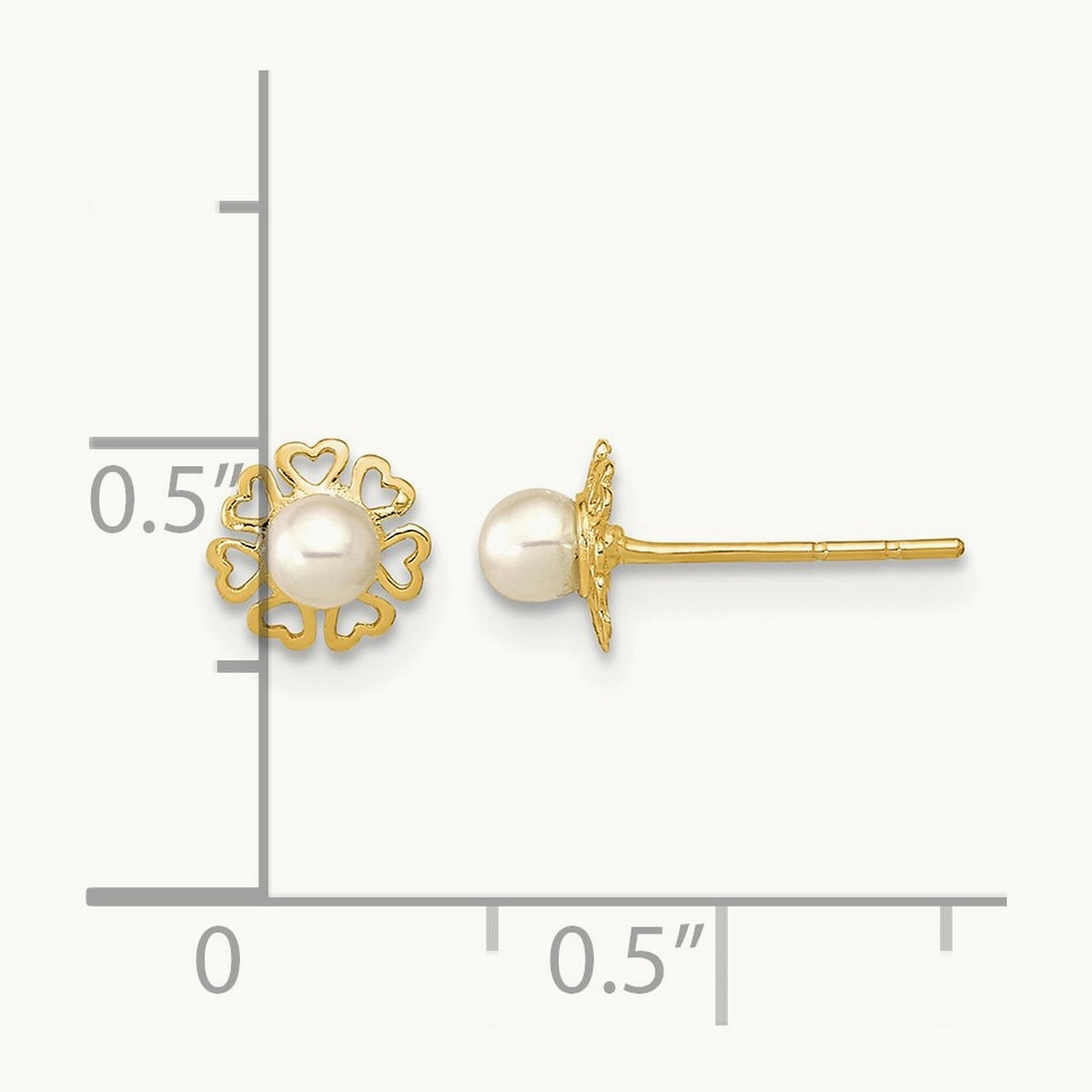 Polished Small Heart Petals with FW Cultured Pearl Post Earrings, 14K