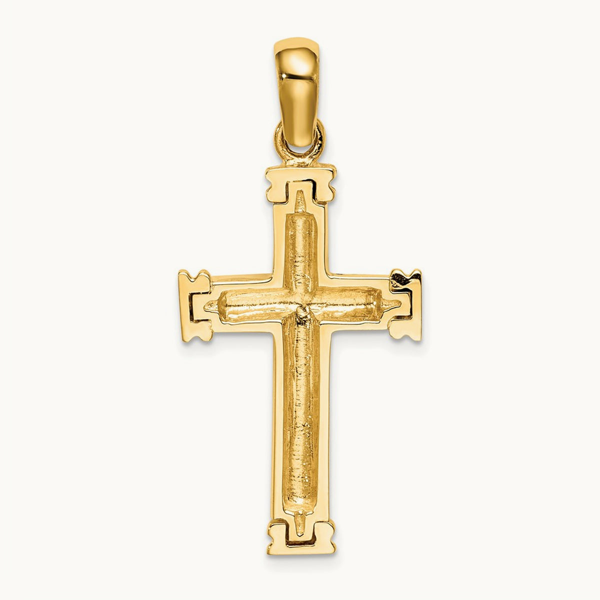 Scroll w/Double Endcaps Cross Charm, 14K