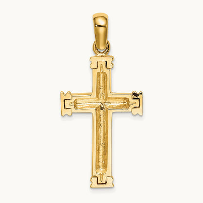 Scroll w/Double Endcaps Cross Charm, 14K