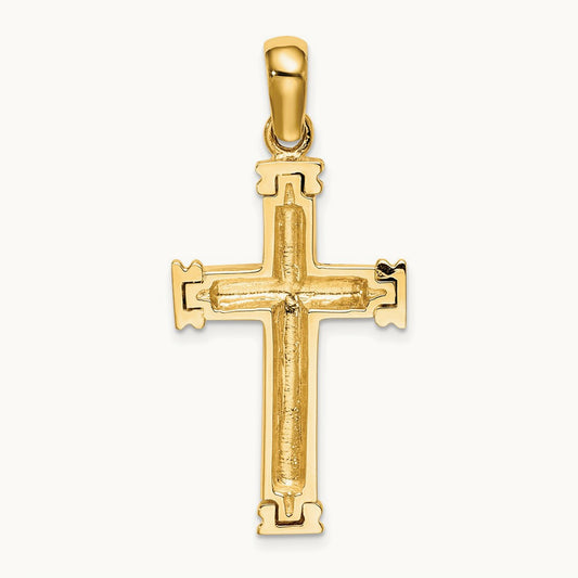 Scroll w/Double Endcaps Cross Charm, 14K