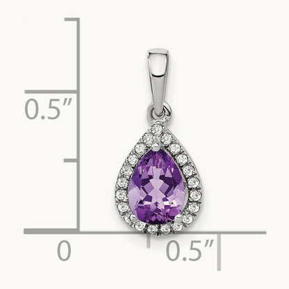 Pear Amethyst and Diamond Halo Pendant, 14K White Gold