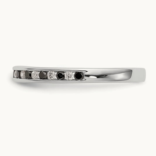 Black and White Diamond Band, 14K White Gold