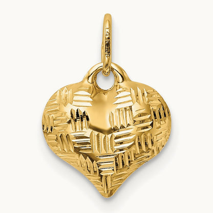 Polished Basket Weave Pattern 3-D Heart Pendant — 11mm
