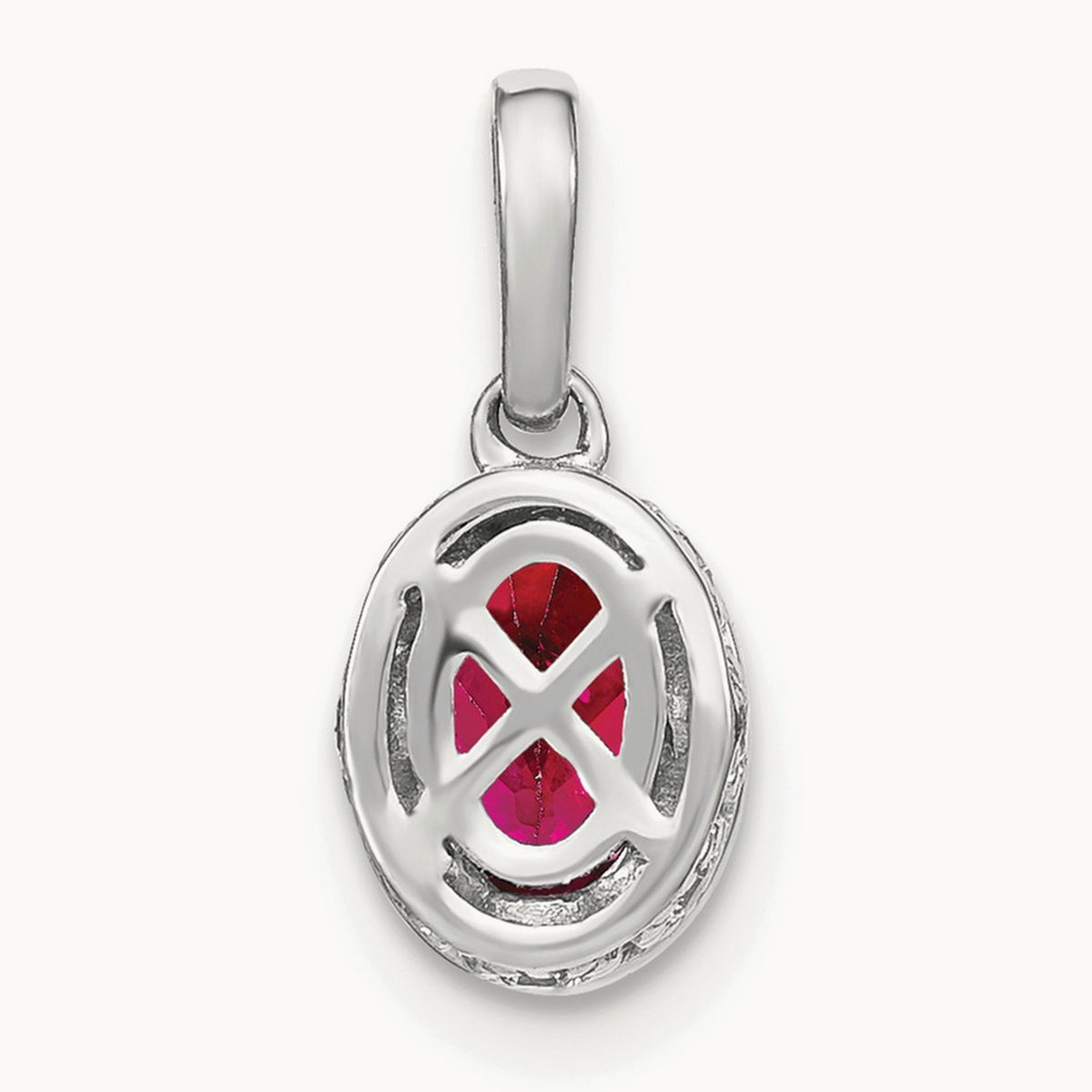 Oval Ruby and Diamond Pendant, 14K White Gold
