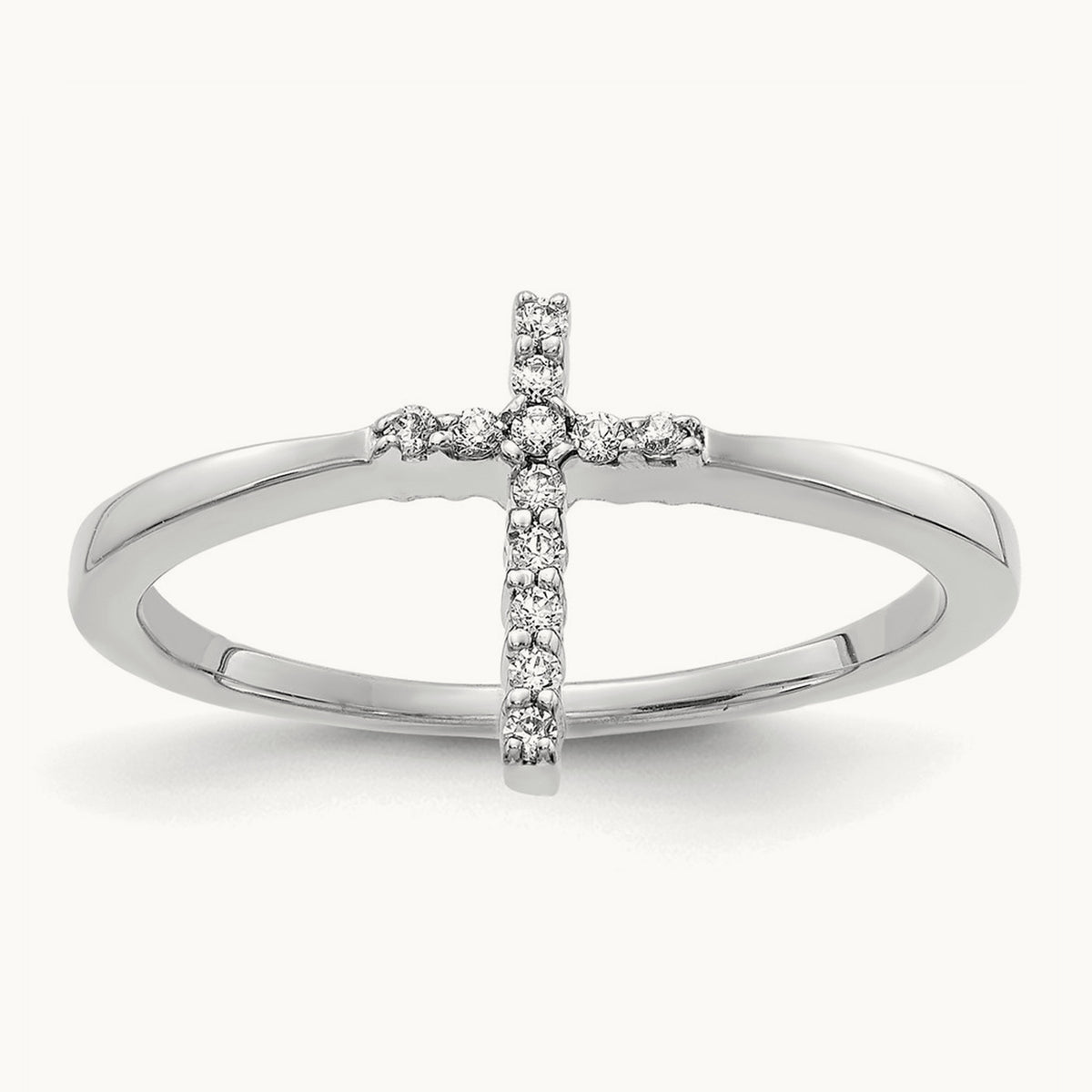 Diamond Cross Ring — 14K White Gold