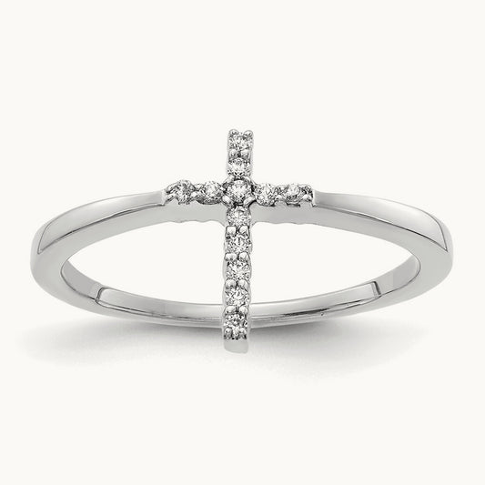 Diamond Cross Ring — 14K White Gold