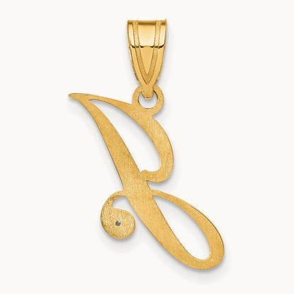 Diamond Script Letter J Initial Pendant, 14K Yellow Gold