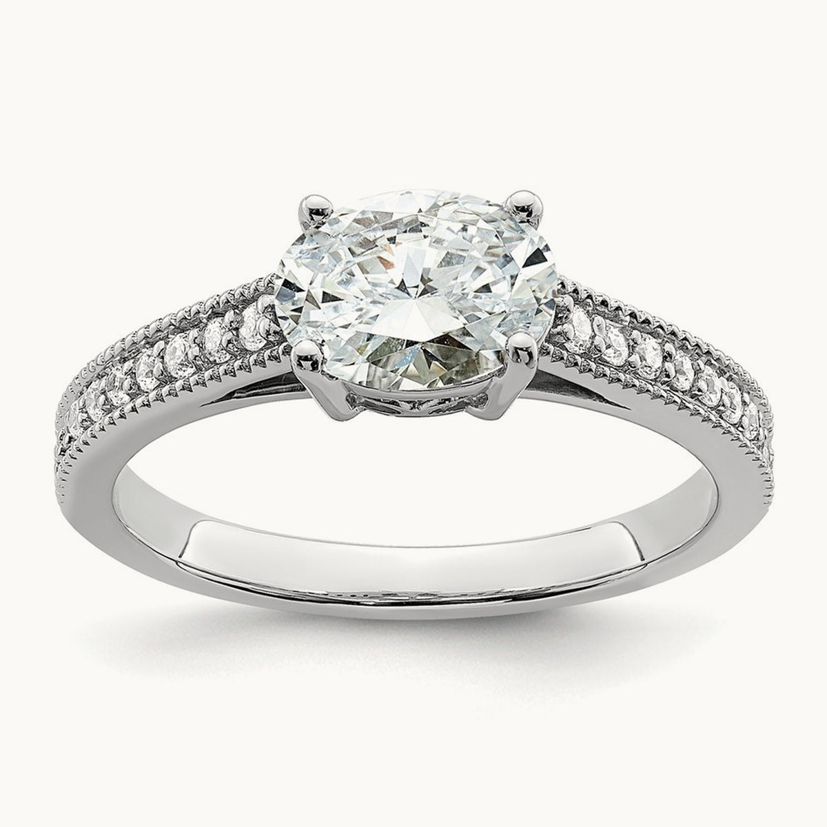 East West Oval Semi-Mount Engagement Ring — 3/4 ct, 7