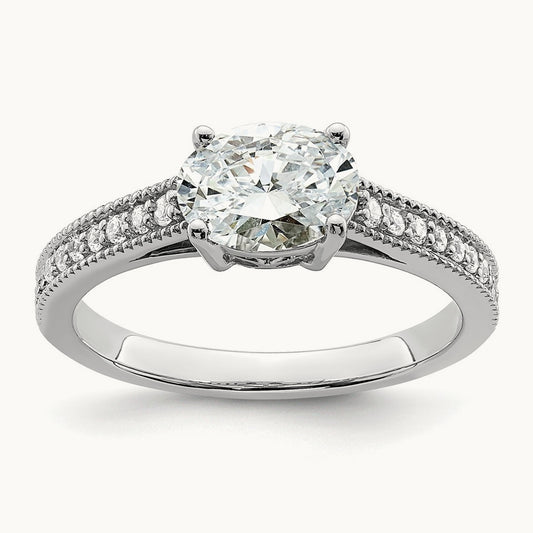 East West Oval Semi-Mount Engagement Ring — 3/4 ct, 7