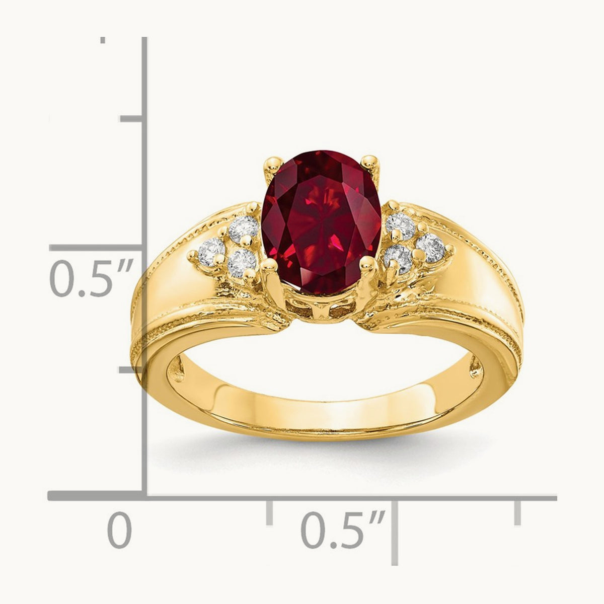 8x6mm Oval Created Ruby AA Diamond ring, 14K
