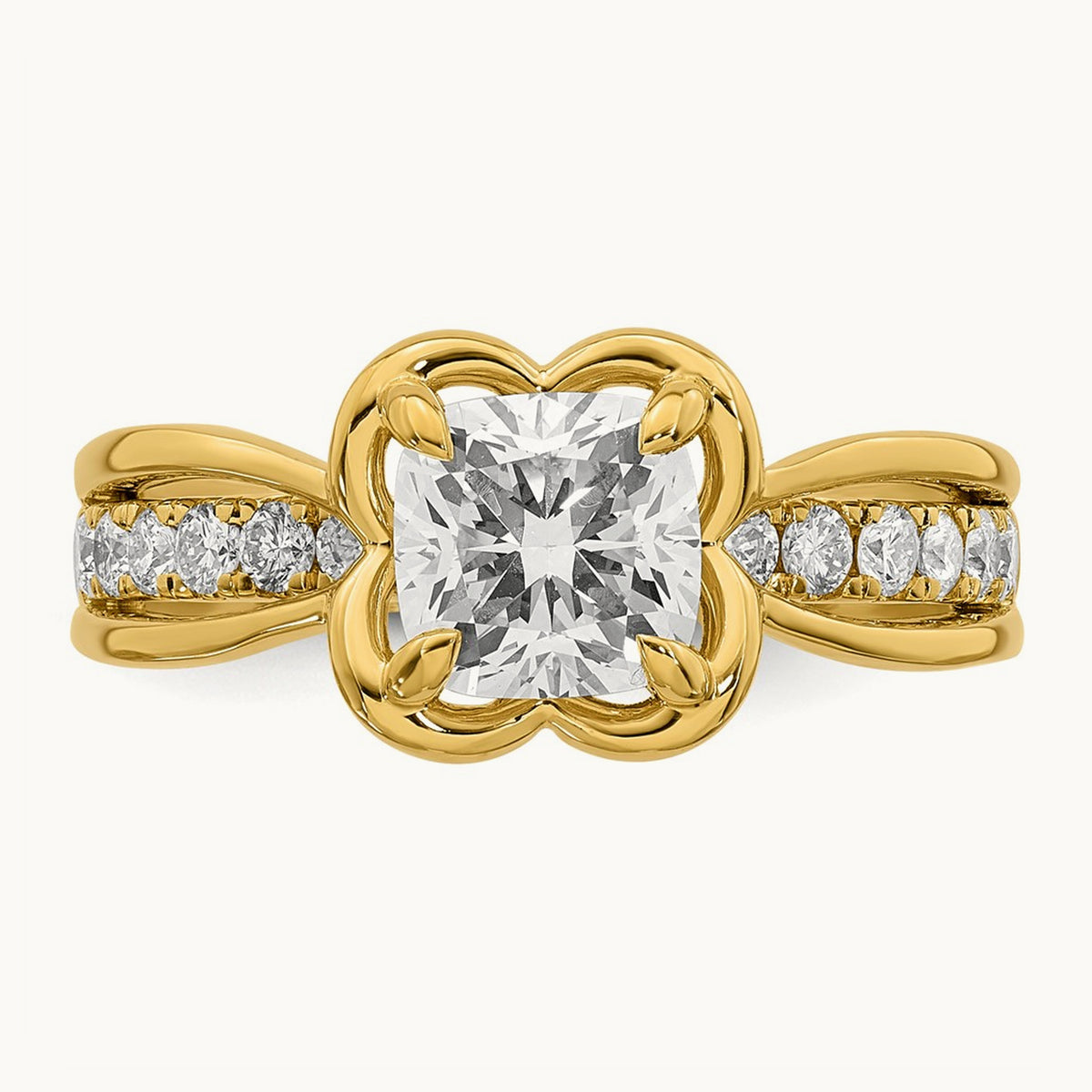 Certified Cushion Center Lab Grown Diamond VS+ F+ Ring, 14K Yellow Gold