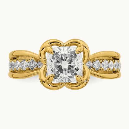 Certified Cushion Center Lab Grown Diamond VS+ F+ Ring, 14K Yellow Gold