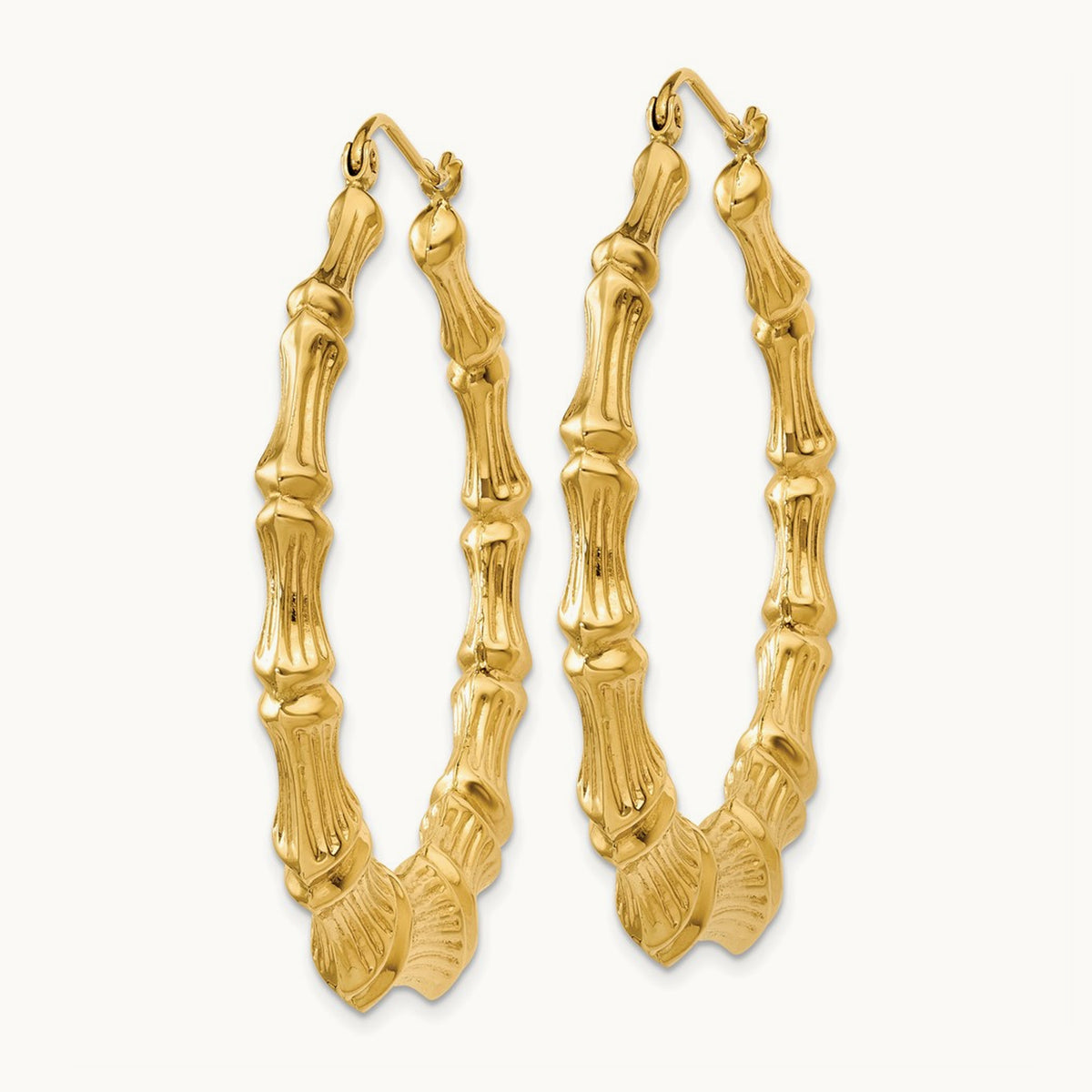 Polished Bamboo Hoop Earrings — 14K Yellow Gold, 42.75mm