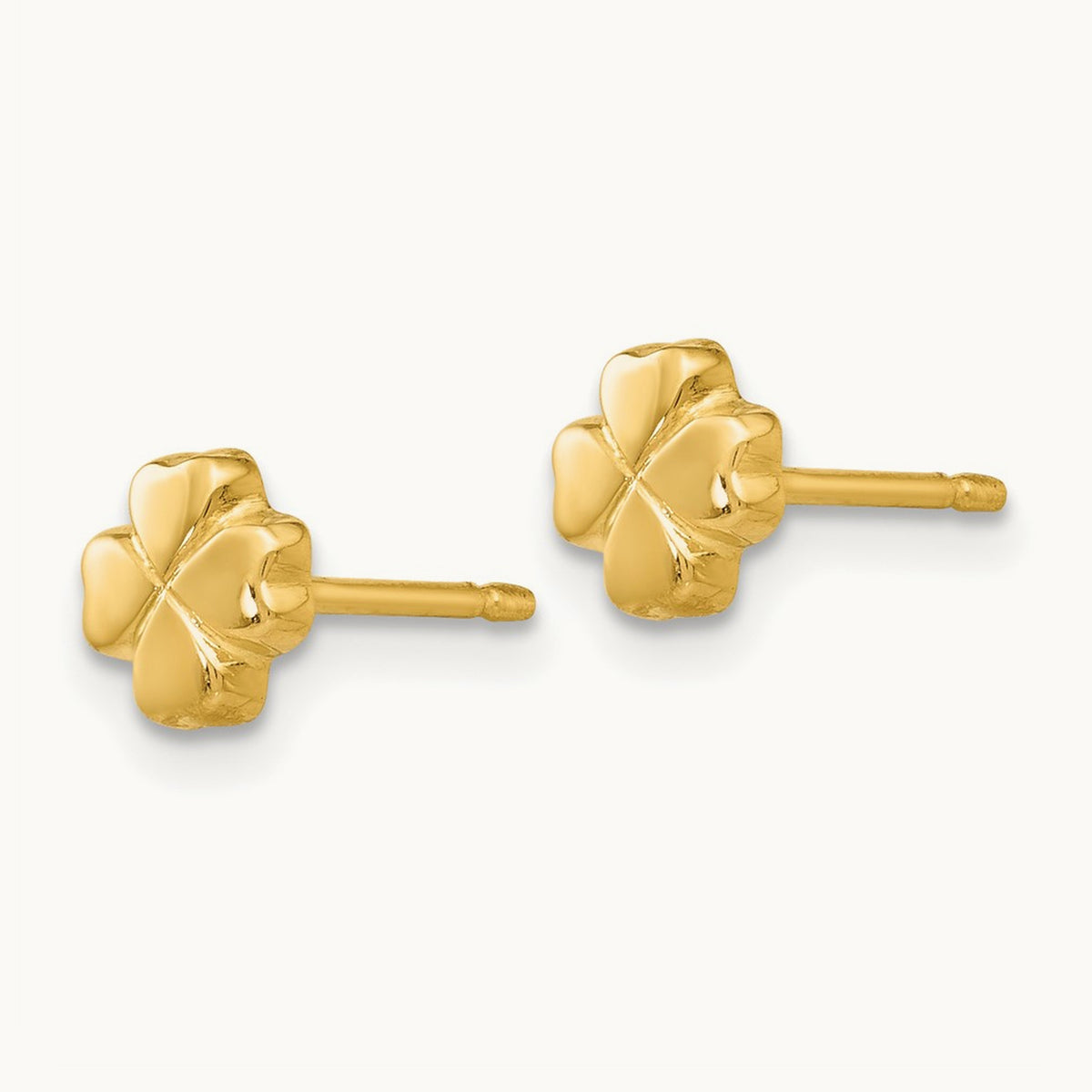 Polished 4-Leaf Clover Post Earrings, 14K