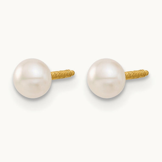 Madi K 4- Button FW Cultured Pearl Screwback Earrings, 5mm, 14K