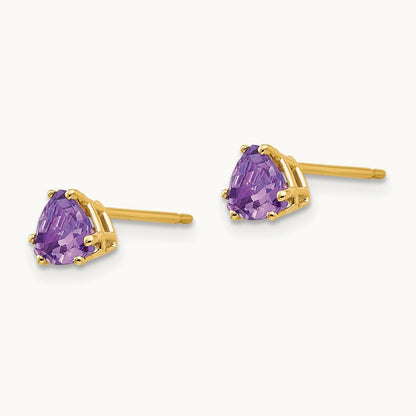 Trillion Amethyst Earrings, 5mm, 14K