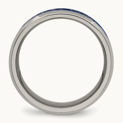 Polished with Blue Carbon Fiber Inlay Beveled Edge Band — photo set