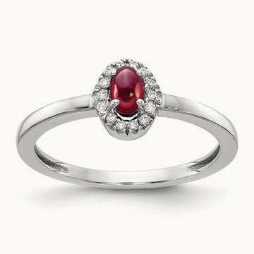 Diamond and Oval Cabochon Garnet Ring, 14K White Gold