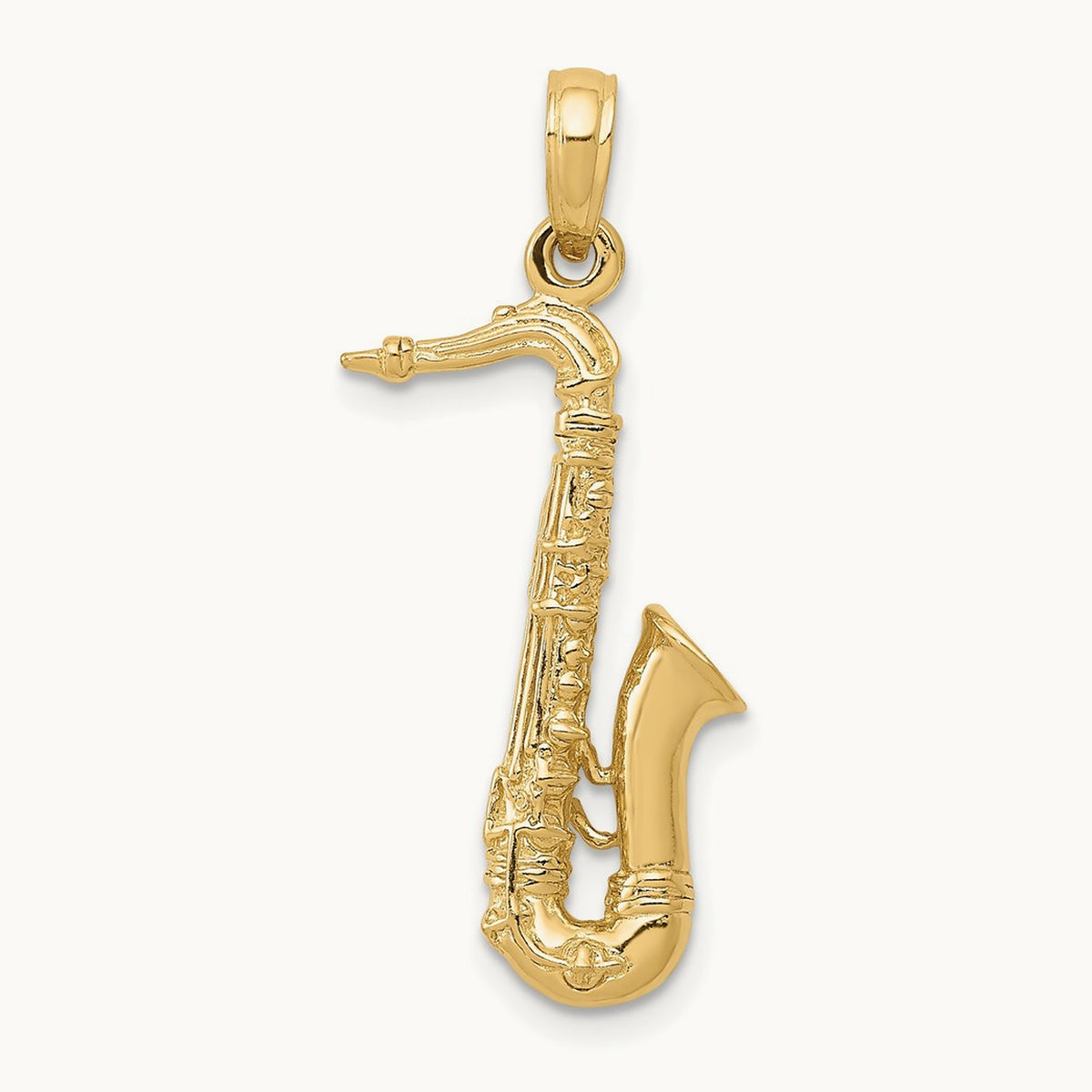 Solid Polished 3-D Saxophone Charm — 14K Yellow Gold