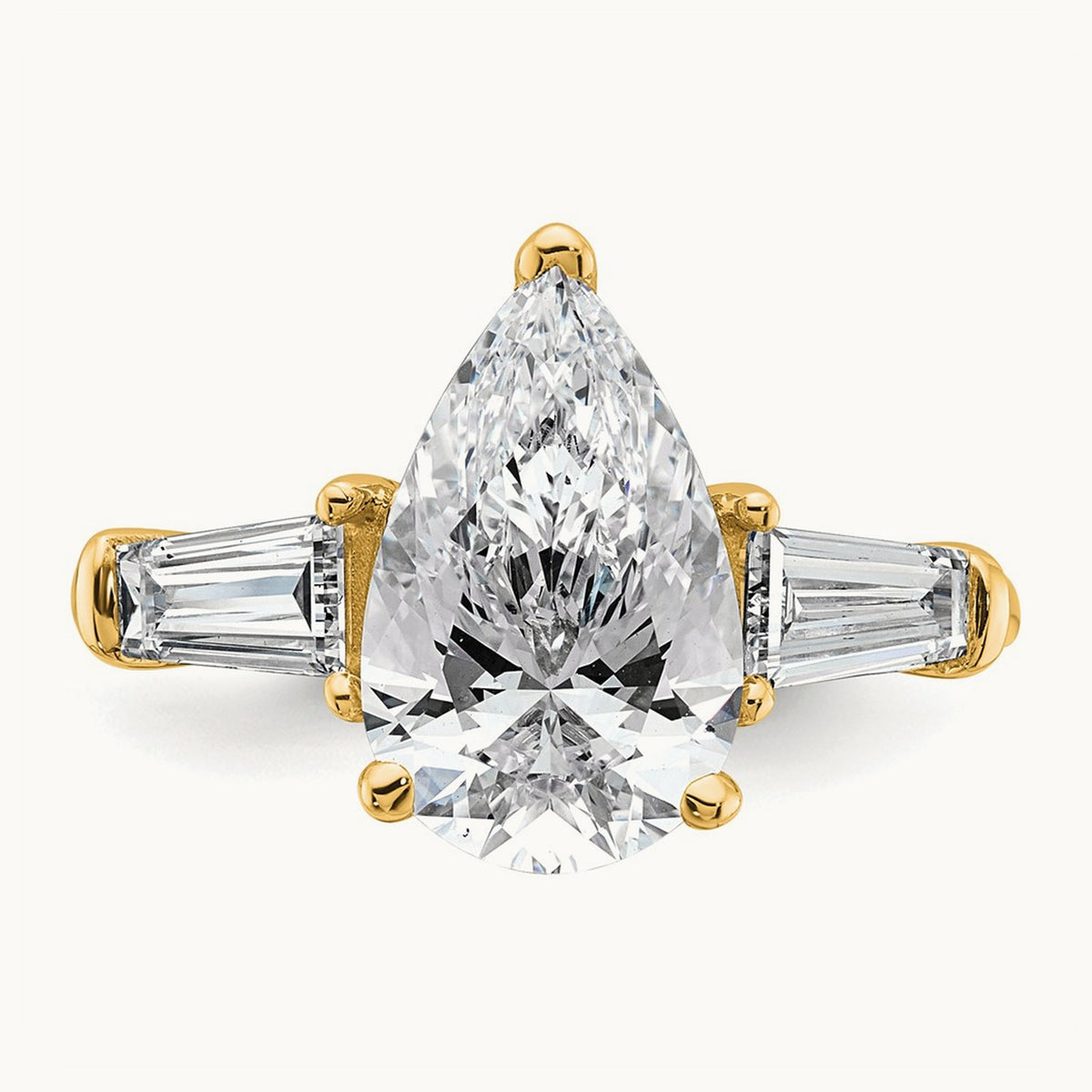Pear/Baguette Engagement Ring, 1.50-6.75 ct tw Lab-Grown Diamond — 14K Yellow Gold