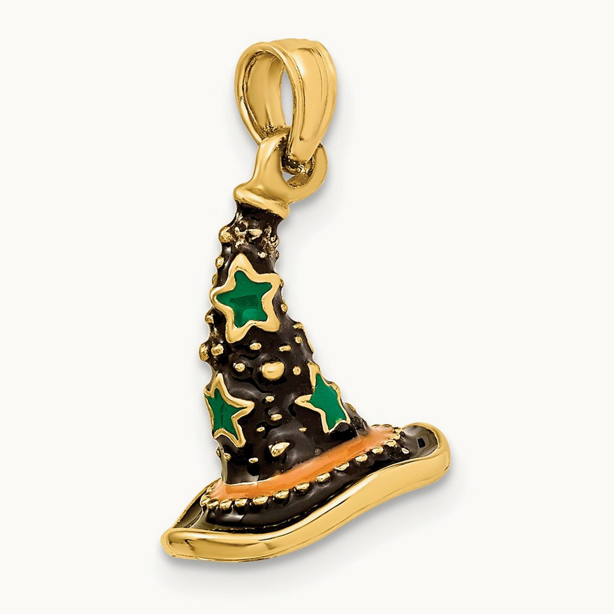 w/ Enamel 3-D Witch's Hat (Halloween) Charm, 14K