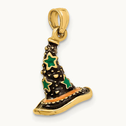 w/ Enamel 3-D Witch's Hat (Halloween) Charm, 14K