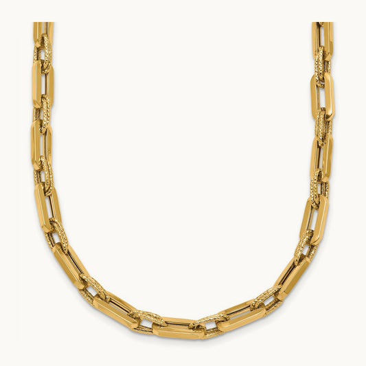 Polished and Textured Double Fancy Link 18.5in Necklace, 14K