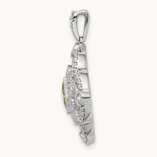 Diamond and .40 Peridot Fancy Filigree Pendant, 14K White Gold