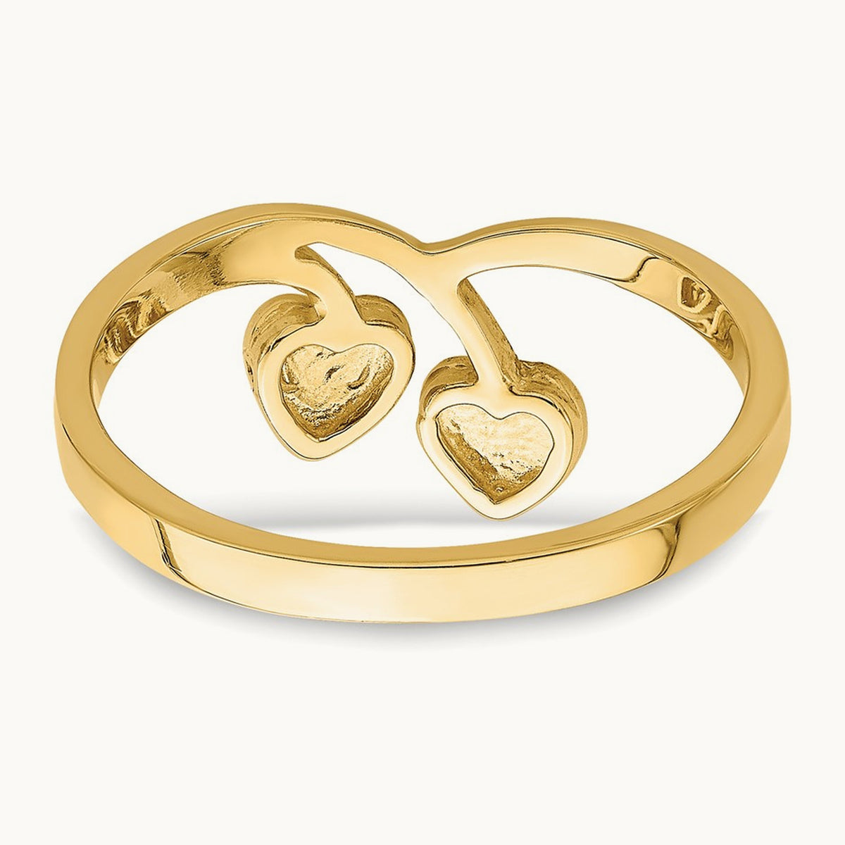 Double Heart Drop V Ring, 14K