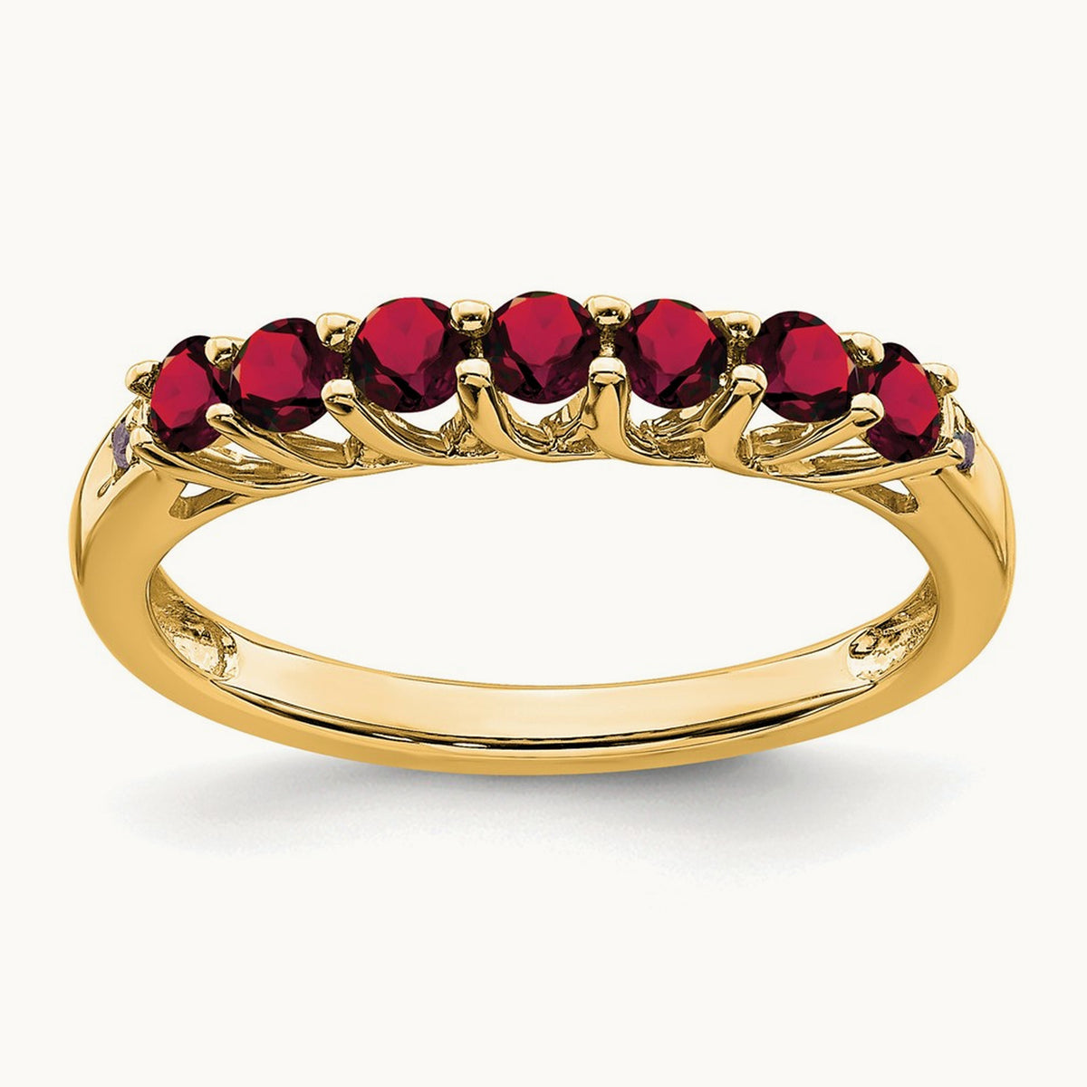 Created Ruby and Lab-Grown Diamond 7-stone Ring — 14K Yellow Gold